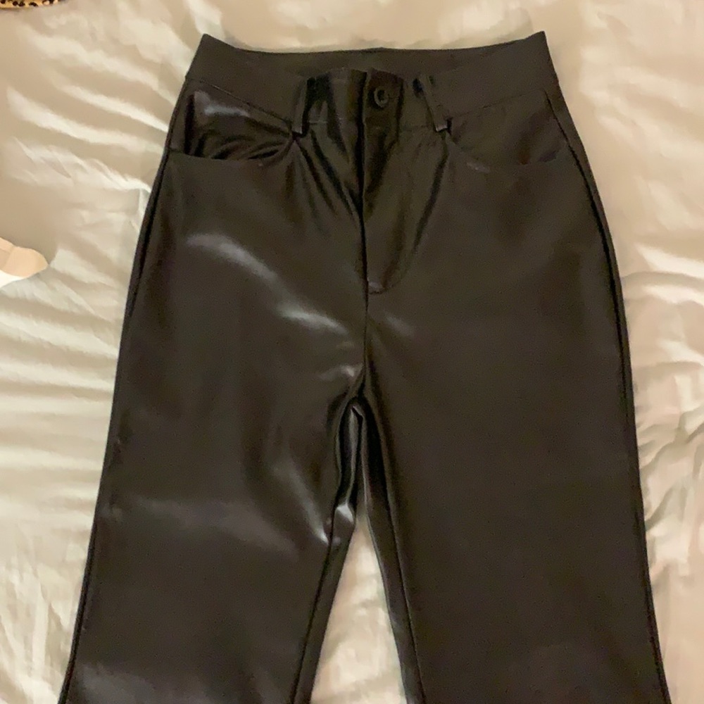 Shein black leather pants wide leg size extra small